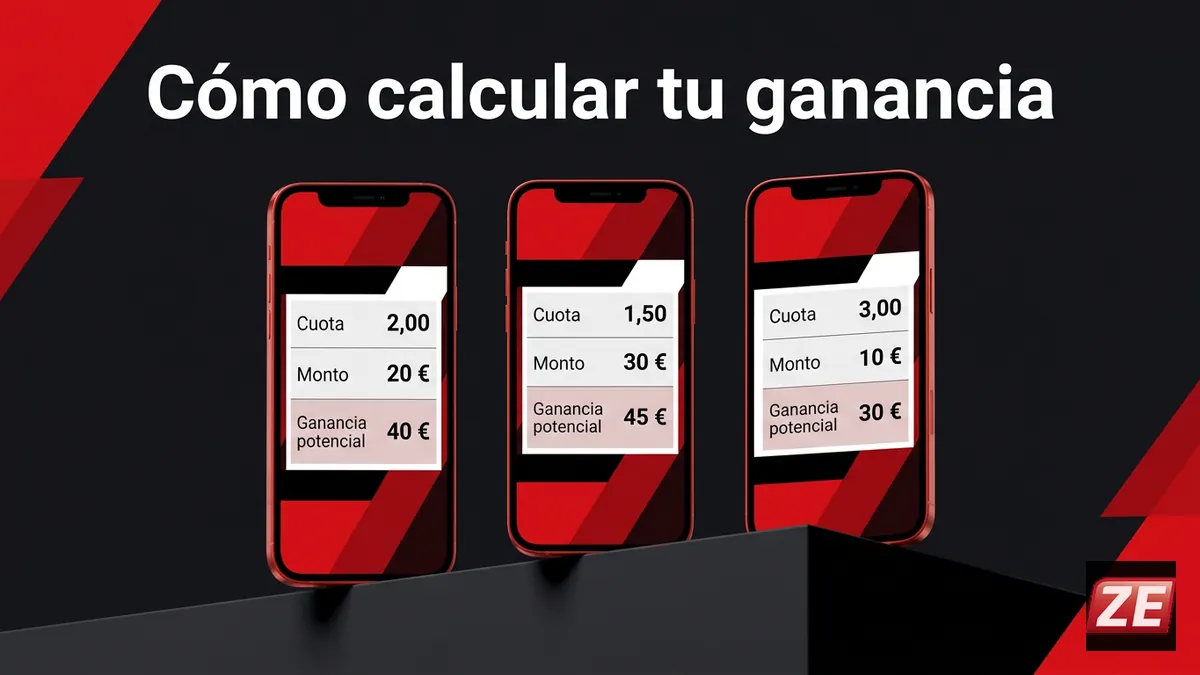 Secuencia de pantallas que muestran cómo calcular la ganancia de una apuesta simple en Zebet