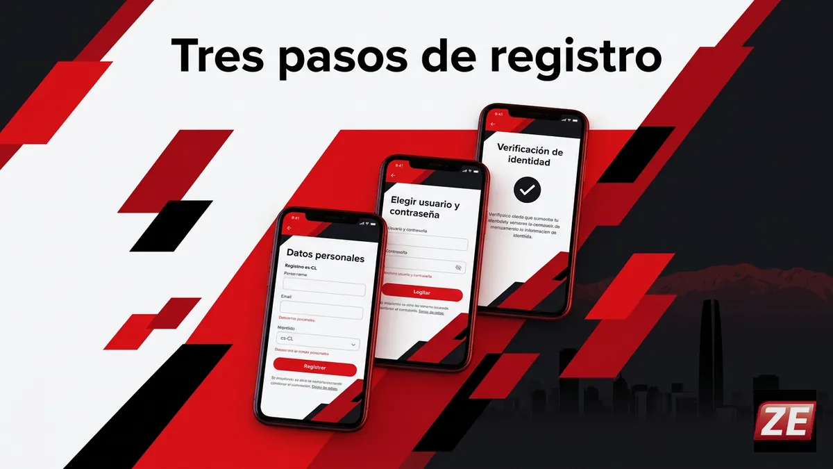 Tres pantallas con los pasos del registro en ZEbet: datos, credenciales y verificación