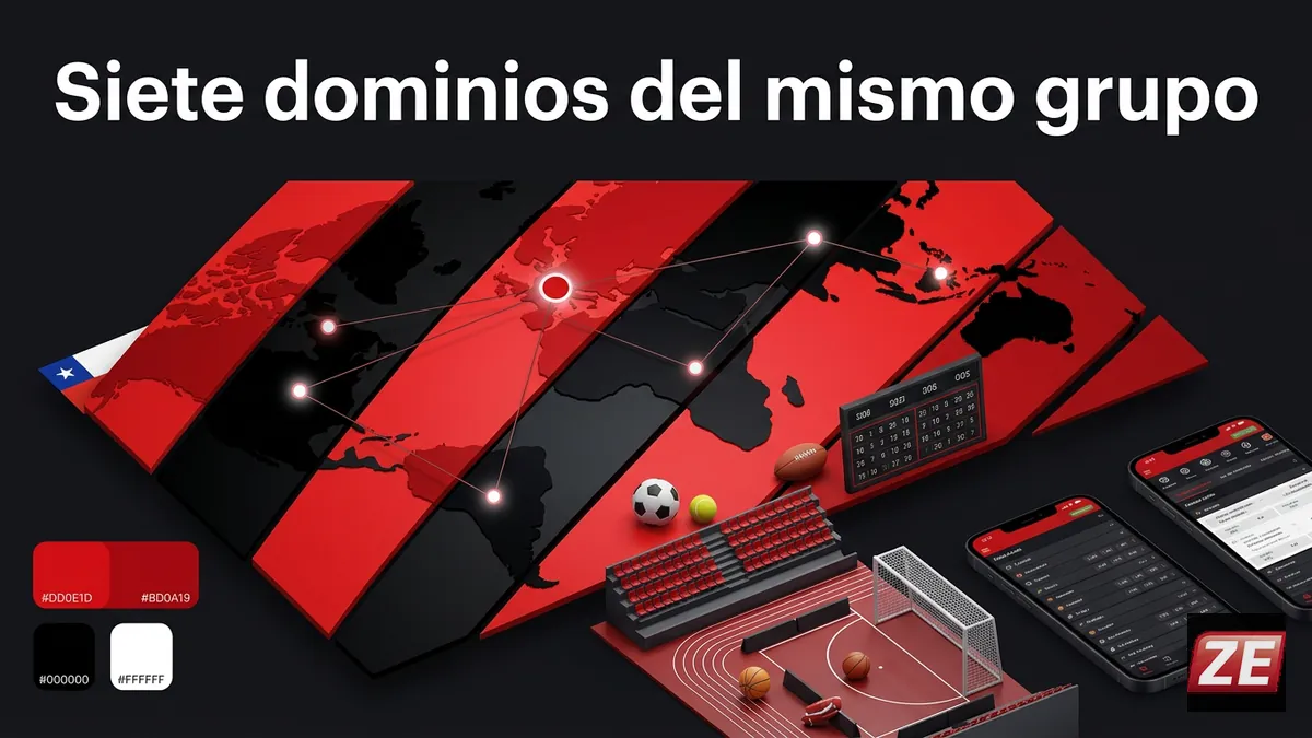 Mapa esquemático con siete dominios del mismo operador que zebet.es en tonos rojo y negro con acento de Chile